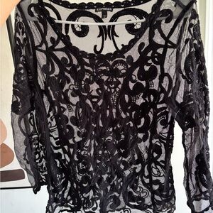 Express Black Sheer Lace Overlay Blouse